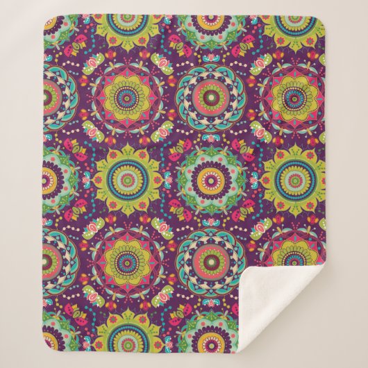 Couverture Sherpa Motif Mandala Rétro (Devant)