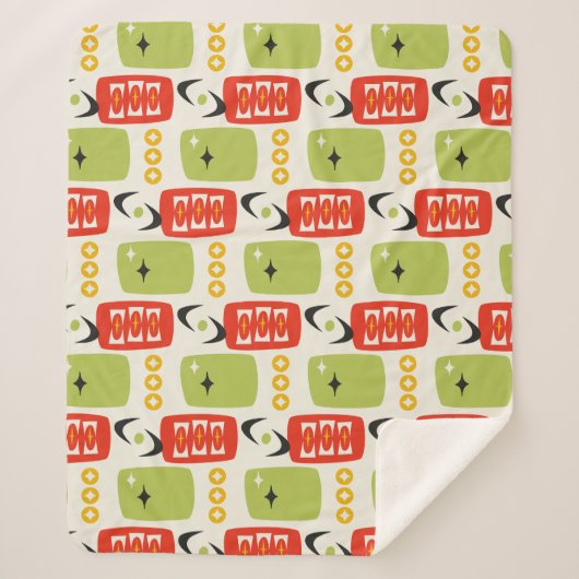 Couverture Sherpa Motif MCM de l'âge atomique en rouge, vert, jaune (Devant)