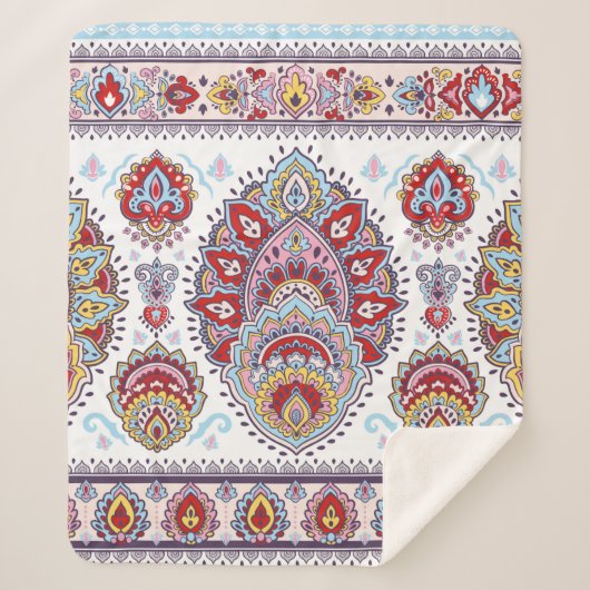 Couverture Sherpa Motif médaillon de paisley floral indien. Ethnique (Devant)