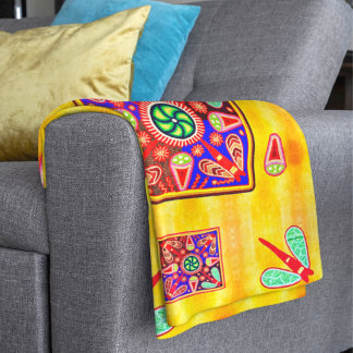 Couverture Sherpa Motif mexicain Huichol Golden & Purple Art