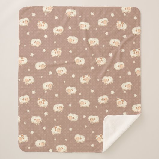 Couverture Sherpa Motif mignon petit mouton sur Brown (Devant)