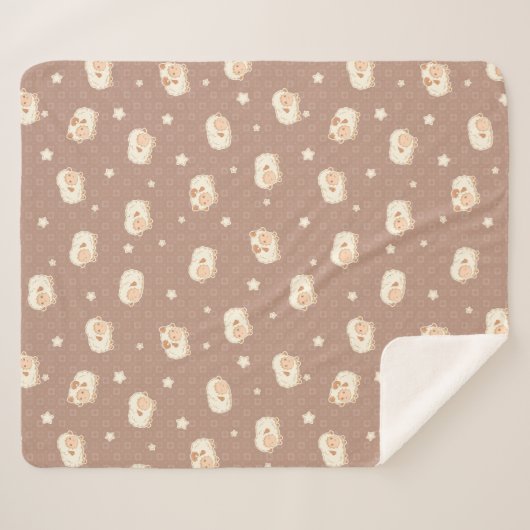 Couverture Sherpa Motif mignon petit mouton sur Brown (Devant (Horizontal))