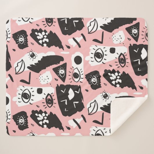 Couverture Sherpa Motif moderne abstrait d'oeil et de lèvres (Devant (Horizontal))