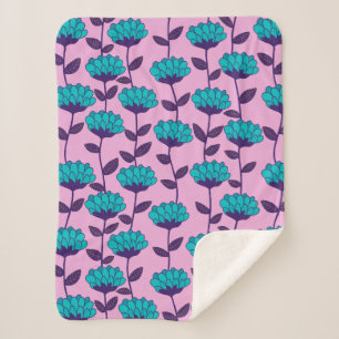 Couverture Sherpa Motif moderne de fleurs bleu rose