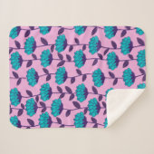 Couverture Sherpa Motif moderne de fleurs bleu rose (Devant (Horizontal))