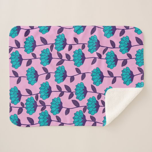 Couverture Sherpa Motif moderne de fleurs bleu rose (Devant (Horizontal))