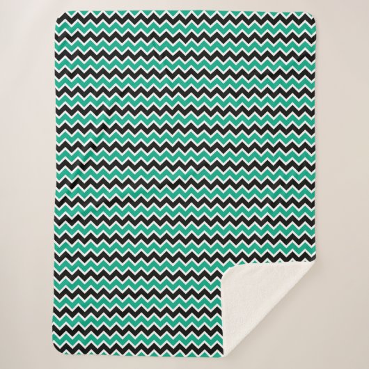 Couverture Sherpa Motif moderne Turquoise vert noir Chevron (Devant)