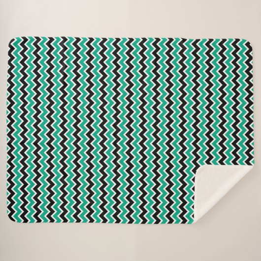 Couverture Sherpa Motif moderne Turquoise vert noir Chevron (Devant (Horizontal))