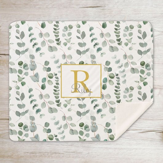 Couverture Sherpa Motif Monogram Eucalyptus
