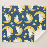 Couverture Sherpa Motif mouton, Mouton couché, Lune, Étoiles (Devant (Horizontal))
