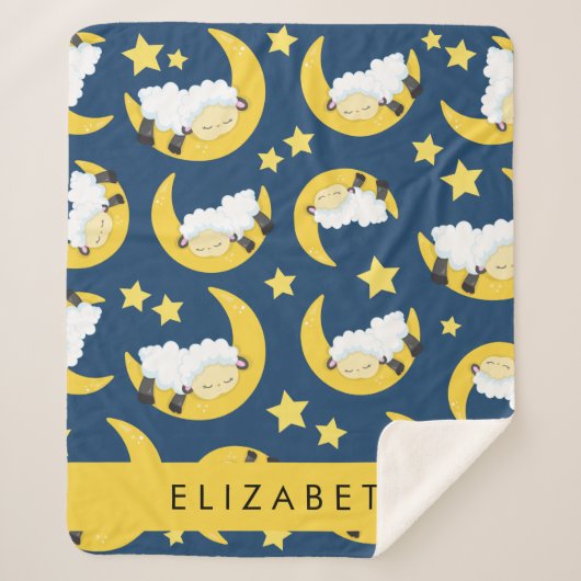Couverture Sherpa Motif mouton, Mouton dormant, Lune, Votre Nom (Devant)