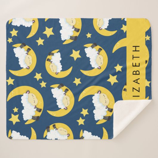 Couverture Sherpa Motif mouton, Mouton dormant, Lune, Votre Nom (Devant (Horizontal))