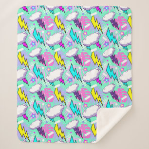 Couverture Sherpa Motif Neon Lightning Bolts & Stars