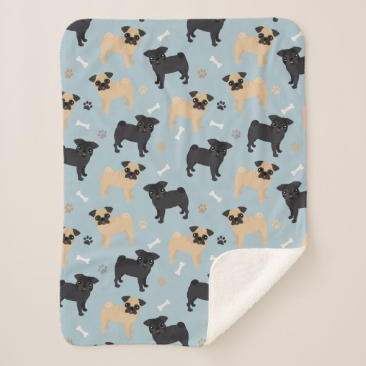 Couverture Sherpa Motif noir et bronzage mignon de carlins (Devant)