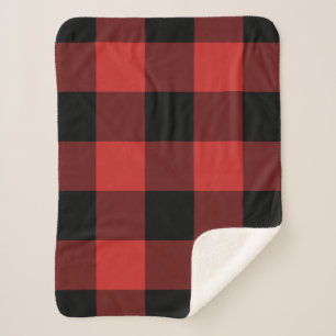 Couverture Sherpa Motif noir et rouge En vichy