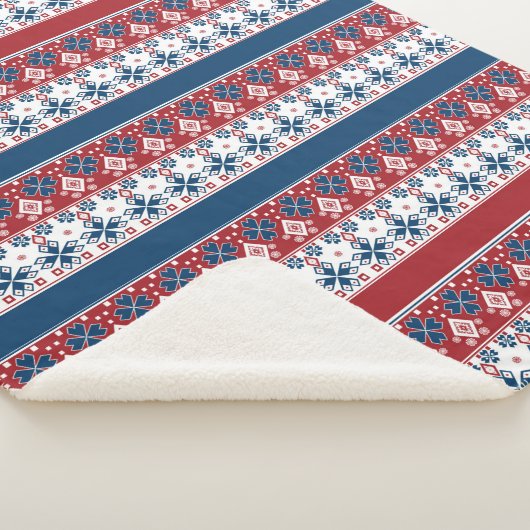 Couverture Sherpa Motif norvégien rayé bleu rouge (3/4)