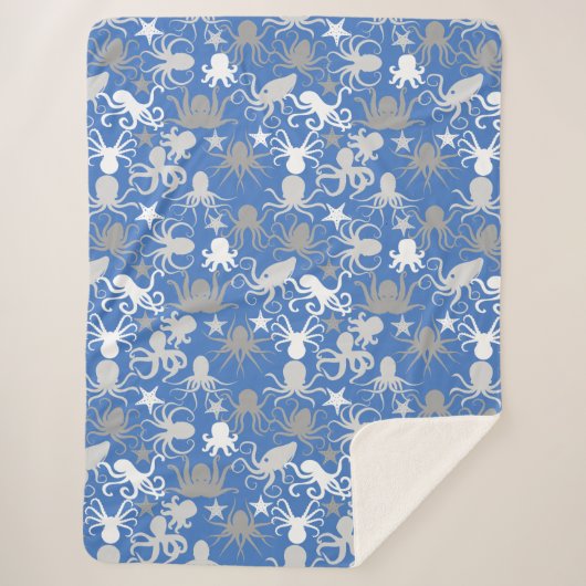 Couverture Sherpa Motif octopus.b LBlue BG (Devant)