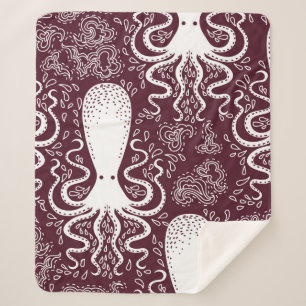 Couverture Sherpa motif Octopus vintage.