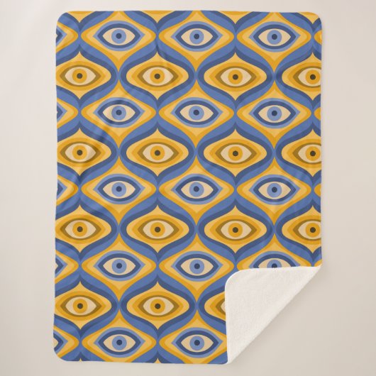 Couverture Sherpa Motif oculaire psychédélique indigo bleu jaune (Devant)