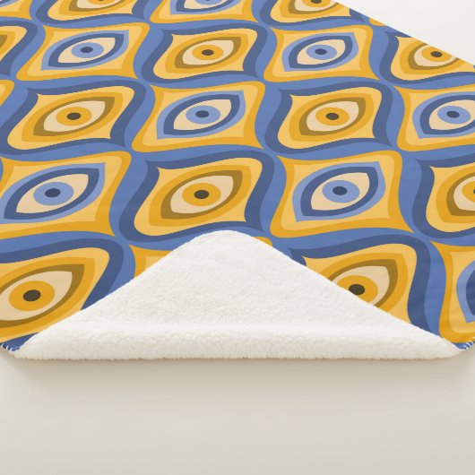 Couverture Sherpa Motif oculaire psychédélique indigo bleu jaune (3/4)