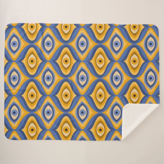 Couverture Sherpa Motif oculaire psychédélique indigo bleu jaune (Devant (Horizontal))