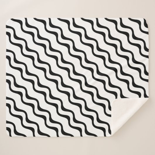 Couverture Sherpa Motif onduleur à ondes rayées noir et blanc (Devant (Horizontal))