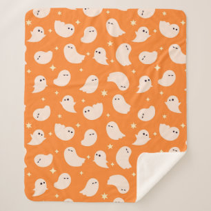 Couverture Sherpa Motif Orange Ghost Doodle