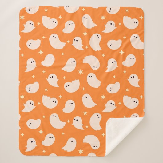 Couverture Sherpa Motif Orange Ghost Doodle (Devant)