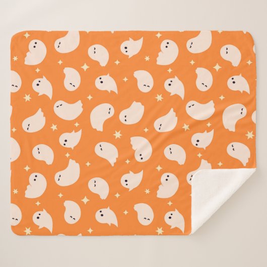 Couverture Sherpa Motif Orange Ghost Doodle (Devant (Horizontal))