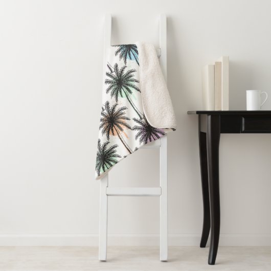 Couverture Sherpa Motif Paint Drop Palm Tree (En situation)