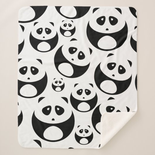 Couverture Sherpa Motif Panda noir et blanc Kawaii (Devant)