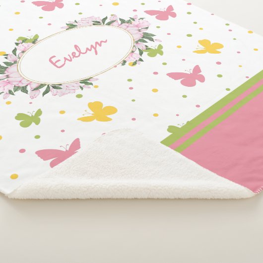 Couverture Sherpa Motif Pastel Butterfly avec Fleurs et Nom (3/4)
