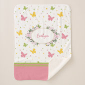 Couverture Sherpa Motif Pastel Butterfly avec Fleurs et Nom (Devant)