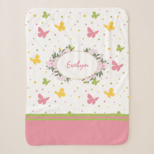 Couverture Sherpa Motif Pastel Butterfly avec Fleurs et Nom
