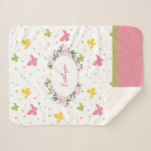 Couverture Sherpa Motif Pastel Butterfly avec Fleurs et Nom (Devant (Horizontal))