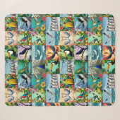 Couverture Sherpa Motif Patchwork Oiseaux (Devant (Horizontal))
