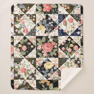 Couverture Sherpa motif patchwork transparent avec fleurs