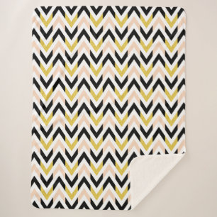Couverture Sherpa Motif Peachy Pink, Black, Gold et White Chevron