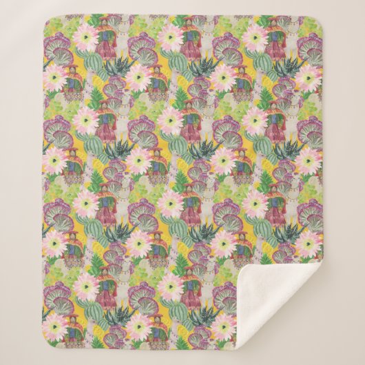 Couverture Sherpa Motif péruvien de femme et de lama d'aquarelle (Devant)