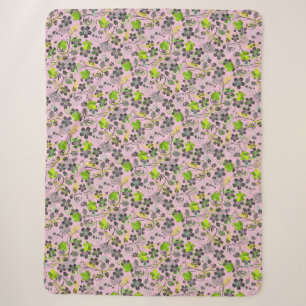 Couverture Sherpa motif plante A03.b LPink BG
