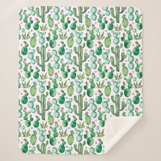 Couverture Sherpa Motif Plante de Cactus d'aquarelle (Devant)