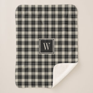 Couverture Sherpa Motif plaqué Noir Rutstic avec Monogramme