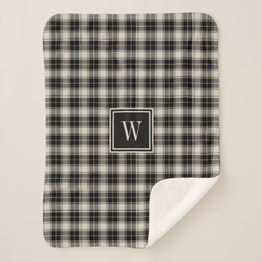 Couverture Sherpa Motif plaqué Noir Rutstic avec Monogramme (Devant)
