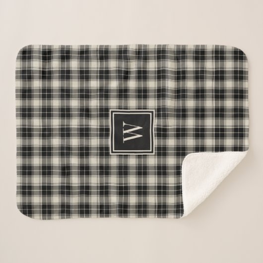 Couverture Sherpa Motif plaqué Noir Rutstic avec Monogramme (Devant (Horizontal))