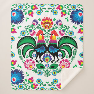 Couverture Sherpa Motif polonais carré de coq