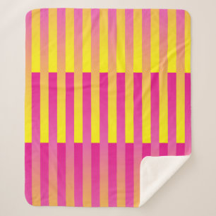 Couverture Sherpa Motif rayé rose jaune orange