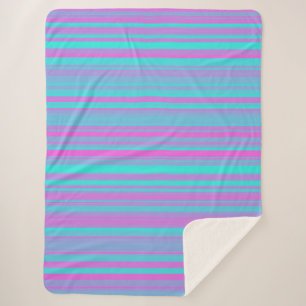Couverture Sherpa Motif Rayures Rose Violet Bleu