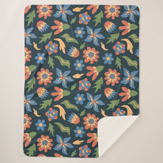 Couverture Sherpa Motif rétro Fleurs super (Devant)