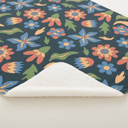 Couverture Sherpa Motif rétro Fleurs super (3/4)