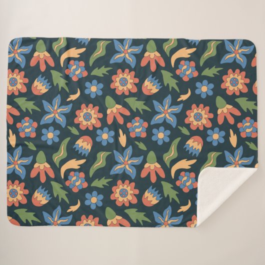 Couverture Sherpa Motif rétro Fleurs super (Devant (Horizontal))